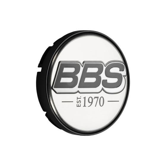 BBS 2D Nabendeckel EST. 1970 Chrom mit Geprägtem Logo Grau/Weiss Set (4 Stück)