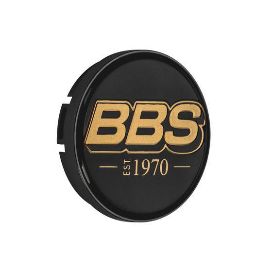 BBS 2D Nabendeckel Geprägt Schwarz mit Logo Gold Set (4 Stück)