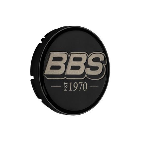 BBS 2D Nabendeckel Geprägt Schwarz mit Logo Weissgold Set (4 Stück)
