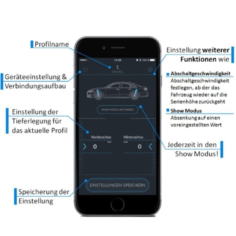 Tieferlegungsmodul für Audi A8 D5 4N inkl. APP-Steuerung